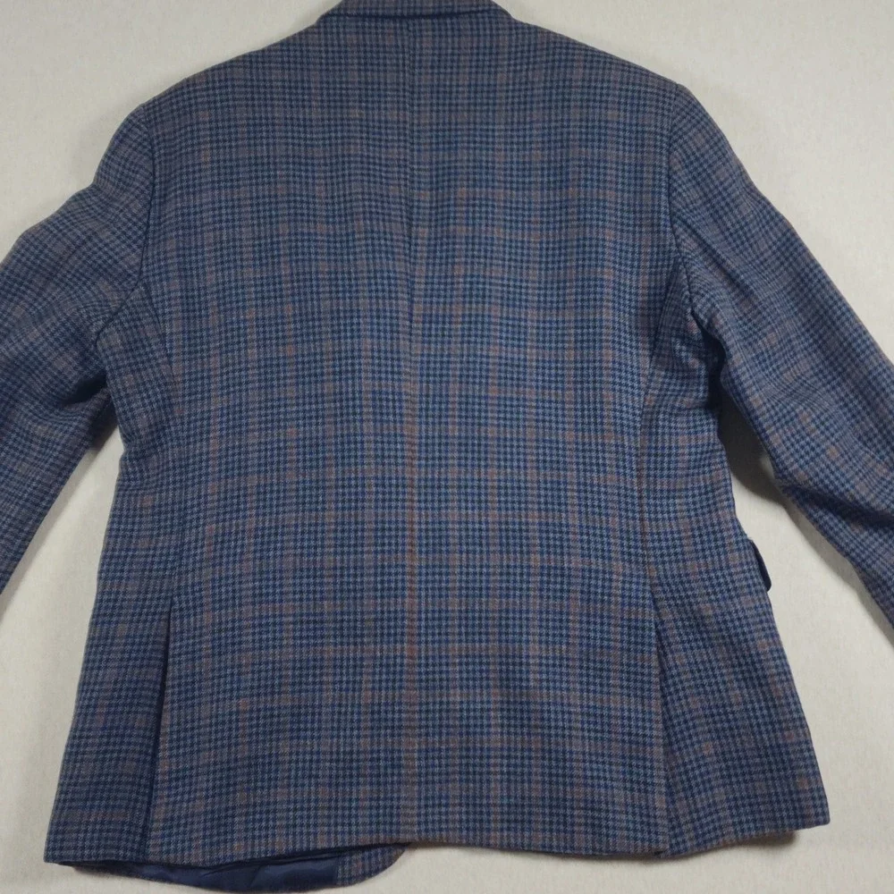 Merino Wool Plaid Blazer Mens 44S Dark Academia Classic Fit Navy Sport Coat